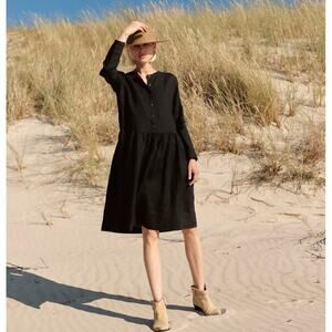 SAUTHS Laura Linen Shirt Dress Black Lagenlook Sz Large NWT {UU47}
